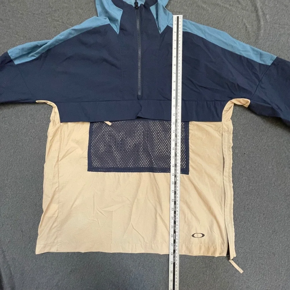 Oakley Mens Performance Fit Half Zip‎ Windbreaker Hooded Jacket Navy Tan Small